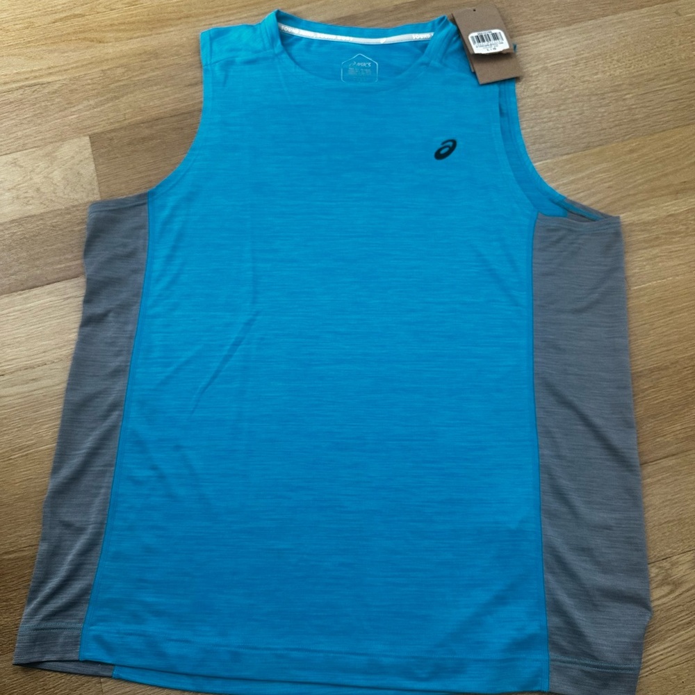 Asics Men's Turquoise and Gray Tank Top